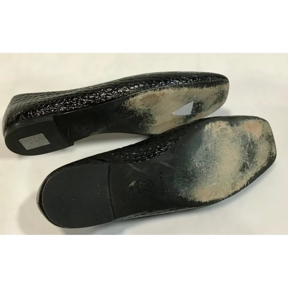 Tory Burch Black Croc Embossed Leather Ballet Flats Shoes Women Size 7M